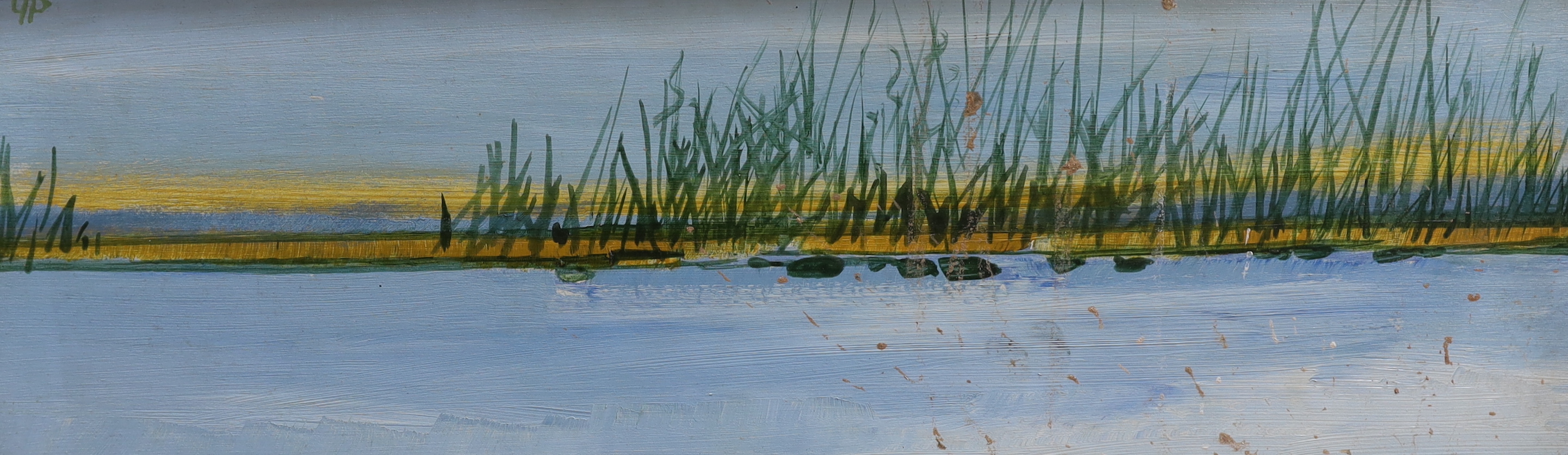 David Humphreys (b.1937), three oil on boards, Cottage and outbuildings, River landscape and Marshland, each signed, the largest 44cm x 14cm